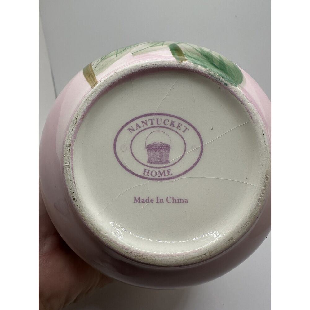 Nantucket Home Pink Hydrangea Pattern Glass Sugar Bowl With Lid Storage Jar - Picture 8 of 9
